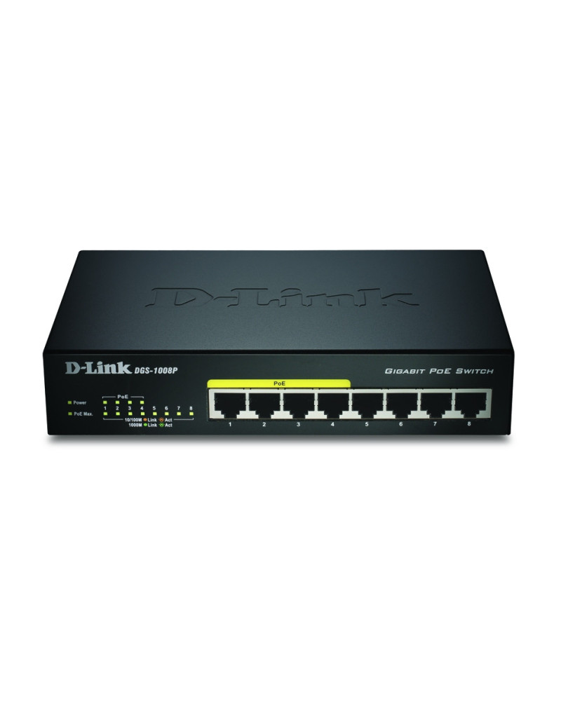 D-Link DGS-1008P/E commutateur réseau Non-géré L2 Connexion Ethernet, supportant l'alimentation via ce port (PoE) Noir